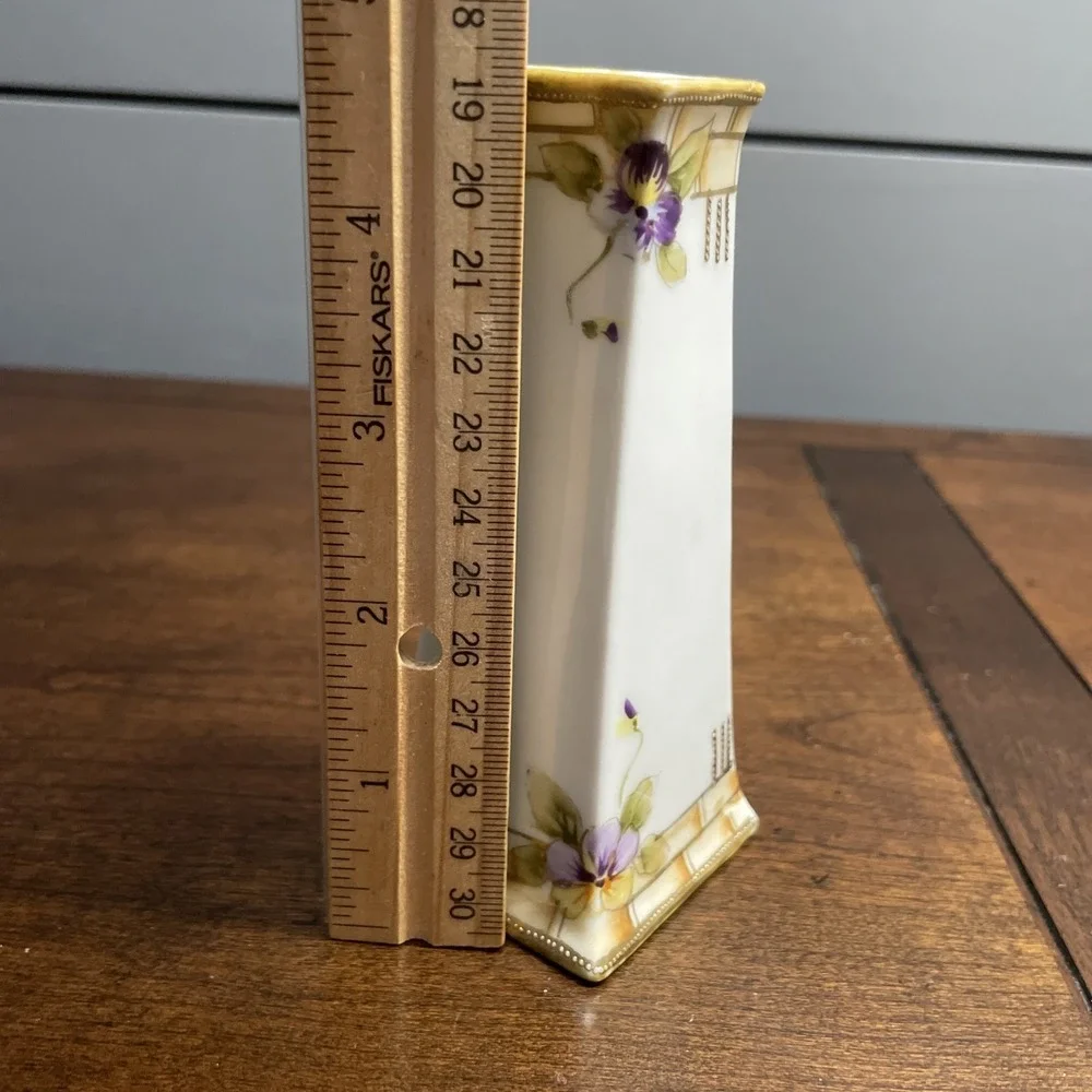 Vintage Handpainted Nippon Porcelain Vase with Purple Violet Flowers Buds